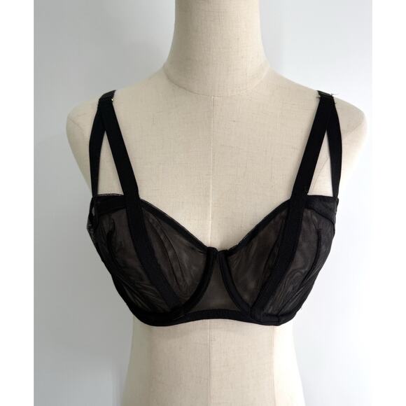 Victorias Secret Very Sexy Unlined Bra 34DD Black Sheer Lingerie Balconette - Picture 1 of 7